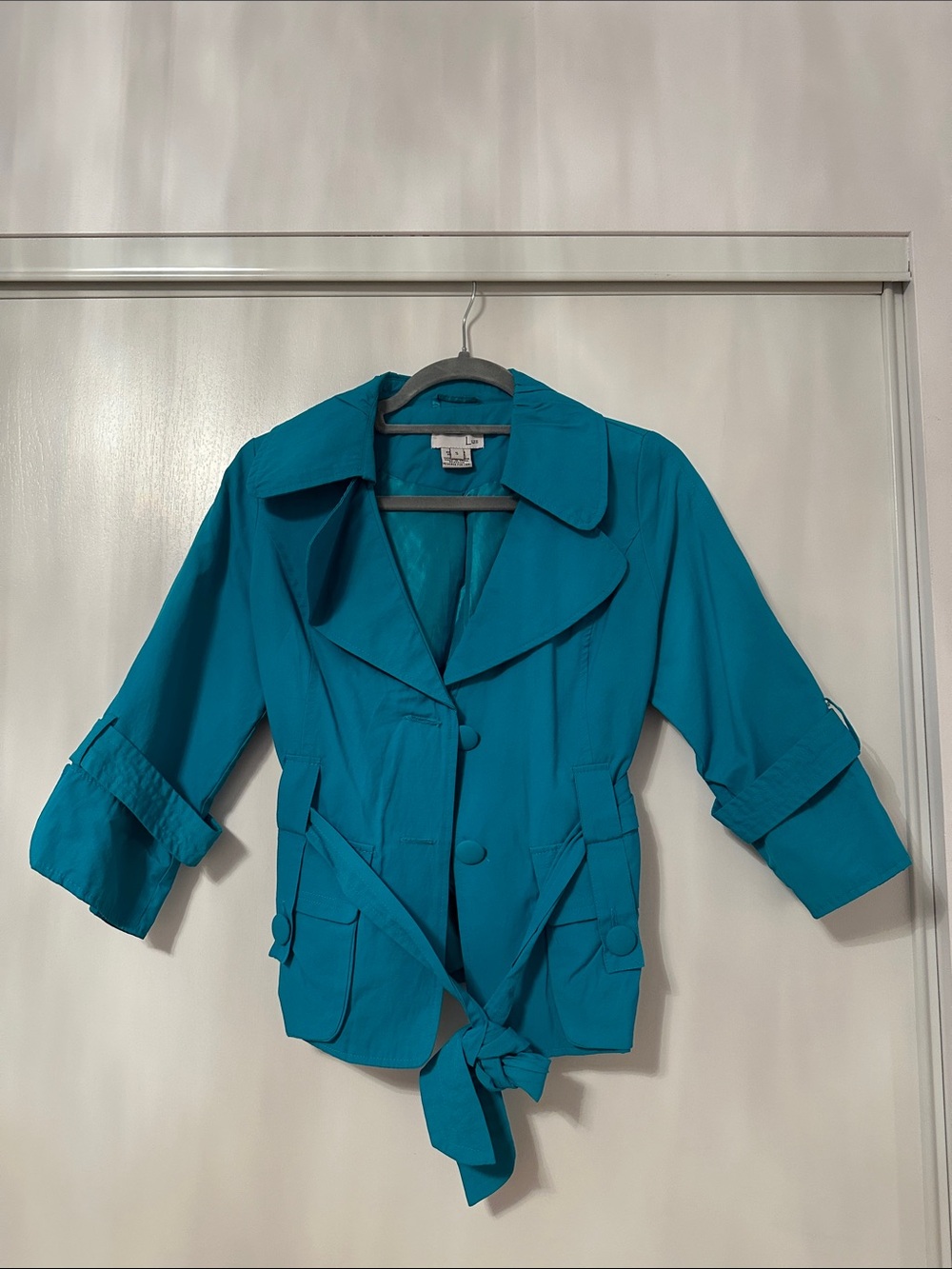 Luii Teal Tie-Waist Trench Jacket